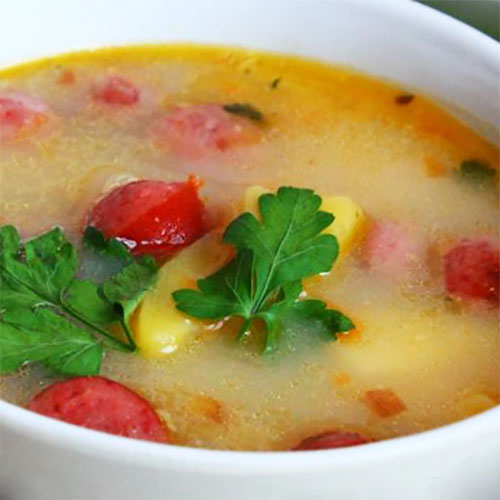 Гороховый суп с охотничьими колбасками и сыром | Кулинарные рецепты / Very-stylish